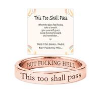 This Too Shall Pass Hidden Message Ring, This Too Shall Pass But Fucking Hell Inspirational Engraved Mantra Ring, Stackable Motivational Rings Encouragement Jewelry Gift for Women (Rose Gold,6)