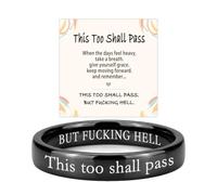 This Too Shall Pass Hidden Message Ring, This Too Shall Pass But Fucking Hell Inspirational Engraved Mantra Ring, Stackable Motivational Rings Encouragement Jewelry Gift for Women (Black,6)