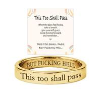 This Too Shall Pass Hidden Message Ring, This Too Shall Pass But Fucking Hell Inspirational Engraved Mantra Ring, Stackable Motivational Rings Encouragement Jewelry Gift for Women (Gold,11)