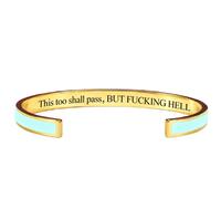 This Too Shall Pass Mantra Cuff Bracelet, Adjustable Inspirational Cuff Bracelets with Hidden Message, Hidden Message Encouragement Jewelry Gifts for Women (Light green - Gold)