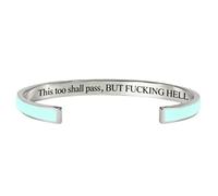 This Too Shall Pass Mantra Cuff Bracelet, Adjustable Inspirational Cuff Bracelets with Hidden Message, Hidden Message Encouragement Jewelry Gifts for Women (Light green - Silver)