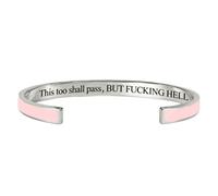 This Too Shall Pass Mantra Cuff Bracelet, Adjustable Inspirational Cuff Bracelets with Hidden Message, Hidden Message Encouragement Jewelry Gifts for Women (Light pink - Silver)