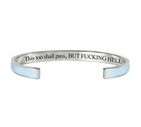 This Too Shall Pass Mantra Cuff Bracelet, Adjustable Inspirational Cuff Bracelets with Hidden Message, Hidden Message Encouragement Jewelry Gifts for Women (Sky blue - Silver)