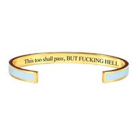 This Too Shall Pass Mantra Cuff Bracelet, Adjustable Inspirational Cuff Bracelets with Hidden Message, Hidden Message Encouragement Jewelry Gifts for Women (Sky Blue - Gold)