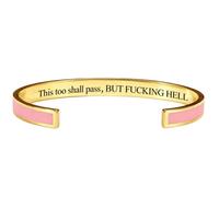 This Too Shall Pass Mantra Cuff Bracelet, Adjustable Inspirational Cuff Bracelets with Hidden Message, Hidden Message Encouragement Jewelry Gifts for Women (Pink-gold)
