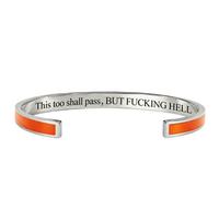This Too Shall Pass Mantra Cuff Bracelet, Adjustable Inspirational Cuff Bracelets with Hidden Message, Hidden Message Encouragement Jewelry Gifts for Women (Orange - Silver)