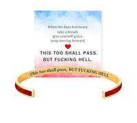 This Too Shall Pass Mantra Cuff Bracelet, BUT FU**ING HELL Engarved Motivational Bangle Bracelet, Hidden Message Encouragement Jewelry Gifts for Women (Red Gold)