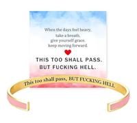 This Too Shall Pass Mantra Cuff Bracelet, BUT FUCKING HELL Engarved Motivational Bangle Bracelet Adjustable Inspirational Hidden Message Encouragement Jewelry Gifts for Women Friends (#E)