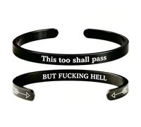 This Too Shall Pass Mantra Cuff Bracelet | BUT FUCKING HELL Engarved Motivational Bangle Bracelet | Hidden Message Encouragement Jewelry Gifts for Women (L)