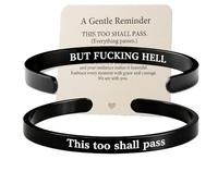 This Too Shall Pass Mantra Cuff Bracelet, BUT FUCKING HELL Engarved Motivational Bangle Bracelet, Hidden Information Bracelet, Gifts for Women (Black-1)