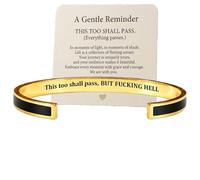 This Too Shall Pass Mantra Cuff Bracelet, BUT FUCKING HELL Engarved Motivational Bangle Bracelet, Hidden Information Bracelet, Gifts for Women (Black)