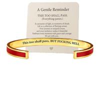 This Too Shall Pass Mantra Cuff Bracelet, BUT FUCKING HELL Engarved Motivational Bangle Bracelet, Hidden Information Bracelet, Gifts for Women (Red)