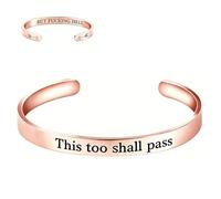 This Too Shall Pass Mantra Cuff Bracelet, Engraved Hidden Information This Too Shall Pass But Fcking Hell Bracelet, Stainless Steel Memorial Open Bracelets for Women, Inspirational Jewelry (Rose Gold)
