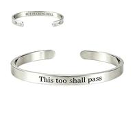 This Too Shall Pass Mantra Cuff Bracelet, Engraved Hidden Information This Too Shall Pass But Fcking Hell Bracelet, Stainless Steel Memorial Open Bracelets for Women, Inspirational Jewelry (Silver)