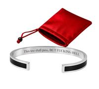 This Too Shall Pass Mantra Cuff Bracelet, Engraved Hidden Message Inspirational Bangle, Encouragement Jewelry Gifts for Women (B)