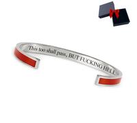 This Too Shall Pass Mantra Cuff Bracelet, Engraved Motivational Inspirational Cuff Bracelet, Hidden Message Encouragement Jewelry Gifts for Women (red,Silver)