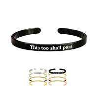 This Too Shall Pass Mantra Cuff Bracelet for Women, Hidden Funny Message Engraved Bangle, Motivational Encouragement Jewellery Gifts for Friends Sister, Adjustable Minimalist Open Design (Black)