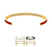 This Too Shall Pass Mantra Cuff Bracelet for Women, Hidden Funny Message Engraved Bangle, Motivational Encouragement Jewellery Gifts for Friends Sister, Adjustable Minimalist Open Design (Red Gold)