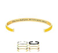 This Too Shall Pass Mantra Cuff Bracelet for Women, Hidden Funny Message Engraved Bangle, Motivational Encouragement Jewellery Gifts for Friends Sister, Adjustable Minimalist Open Design (Yellow Gold)