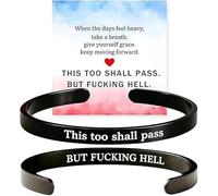 This Too Shall Pass Mantra Cuff Bracelet, This Too Shall Pass But Fucking Hell Inspirational Bangle Bracelet (Black)