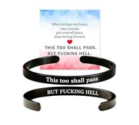 This Too Shall Pass Mantra Cuff Bracelet, This Too Shall Pass But Fucking Hell Inspirational Bangle Bracelet, Hidden Message Inspirational Cuff Bracelets Jewelry Gifts for Women (Black)