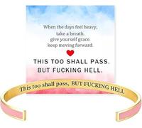 This Too Shall Pass Mantra Cuff Bracelet, This Too Shall Pass But Fucking Hell Inspirational Bangle Bracelet, Hidden Message Engarved Cuff Bracelets Inspirational Jewelry Gifts for Women (Pink Gold)