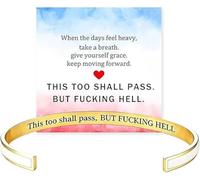 This Too Shall Pass Mantra Cuff Bracelet, This Too Shall Pass But Fucking Hell Inspirational Bangle Bracelet,Hidden Message Engarved Cuff Bracelets Graduation Gift(White Gold)