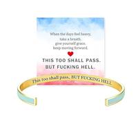 This Too Shall Pass Mantra Cuff Bracelet, This Too Shall Pass But Fucking Hell Inspirational Bangle Bracelet, Hidden Message Inspirational Cuff Bracelets Jewelry Gifts for Women (Green Gold)