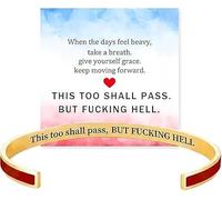 This Too Shall Pass Mantra Cuff Bracelet, This Too Shall Pass But Fucking Hell Inspirational Bangle Bracelet, Hidden Message Engarved Cuff Bracelets Inspirational Jewelry Gifts for Women (Red Gold)