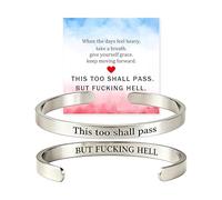 This Too Shall Pass Mantra Cuff Bracelet, This Too Shall Pass But Fucking Hell Inspirational Bangle Bracelet, Hidden Message Inspirational Cuff Bracelets Jewelry Gifts for Women (Silver)