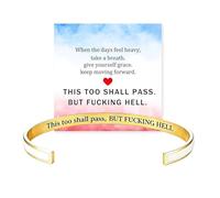 This Too Shall Pass Mantra Cuff Bracelet, This Too Shall Pass But Fucking Hell Inspirational Bangle Bracelet, Hidden Message Inspirational Cuff Bracelets Jewelry Gifts for Women (White Gold)