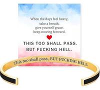 This Too Shall Pass Mantra Cuff Bracelet,This Too Shall Pass But Fucking Hell Inspirational Bangle Bracelet,Hidden Message Engarved Cuff Bracelets,Inspirational Jewelry Gift for Women (Black Gold)