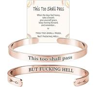 This Too Shall Pass Mantra Cuff Bracelet, This Too Shall Pass But Fucking Hell Inspirational Bangle Bracelet, Hidden Message Engarved Cuff Bracelets, Inspirational Jewelry Gifts for Women (Rose Gold)