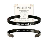 This Too Shall Pass Mantra Cuff Bracelet, This Too Shall Pass But Fucking Hell Inspirational Engarved Bracelet, Motivational Cuff Bangle Inspirational Bracelets Jewelry Gifts for Women (Black)