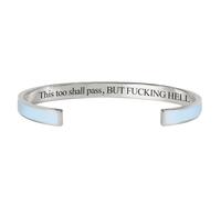 This Too Shall Pass Mantra Cuff Bracelet, this too shall pass but wtf, Engarved Motivational Cuff Bracelet Hidden Message Encouragement Jewelry Gifts for Women (sky blue,GOLD)