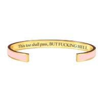 This Too Shall Pass Mantra Cuff Bracelet, This Too Shall Pass But Wtf, Hidden Engraved Motivational Mantra Bangle, Funny Inspirational Jewelry Gift for Friends, Sister, Coworker (Pink,sliver)