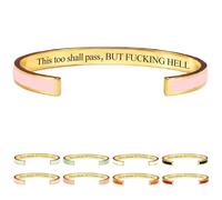 This Too Shall Pass Mantra Cuff Bracelet, This Too Shall Pass Color Cuff Bracelet, But Wtf But F Hell Bracelets, But Fucking Hell Engarved Motivational Bangle Bracelets (Light pink)
