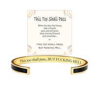 This Too Shall Pass Mantra Motivational Color Cuff Bracelet (Gold-Black)