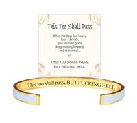 This Too Shall Pass Mantra Motivational Color Cuff Bracelet (Gold-Blue)