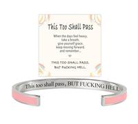 This Too Shall Pass Mantra Motivational Color Cuff Bracelet (Silver-Pink)