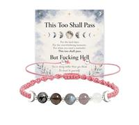 This Too Shall Pass Moon Phases Crystal Bracelet, BUT FUCKING HELL Protection Healing Crystal Beaded Bracelet, Self-Reminder Anxiety Stress Relief Spiritual Meditation Gift