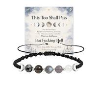 This Too Shall Pass Moon Phases Crystal Bracelet, BUT FUCKING HELL Protection Healing Crystal Beaded Bracelet, Self-Reminder Anxiety Stress Relief Spiritual Meditation Gift
