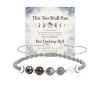 This Too Shall Pass Moon Phases Crystal Bracelet, BUT FUCKING HELL Protection Healing Crystal Beaded Bracelet, Self-Reminder Anxiety Stress Relief Spiritual Meditation Gift