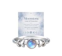 This Too Shall Pass Moon Phases Moonstone Adjustable Silver Ring, Healing Natural Moonstone Band Ring, Inspirational Calming Energy Spiritual Jewelry Gift for Women