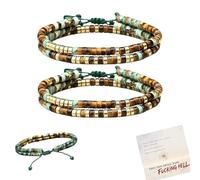 This Too Shall Pass Morse Code Bracelet, Adjustable Tiger Eye & African Turquoise Beaded Wrap Bracelet, Inspirational Bracelets for Women with Hidden Message Gift (2Pcs)