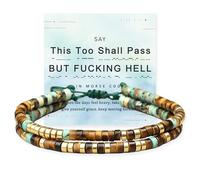 This Too Shall Pass Morse Code Bracelet for Women, But Fucking Hell Tiger Eye Turquoise Double Layer Beaded Wrap Bracelet, Adjustable Hidden Message Motivational Bracelets Jewelry Gift