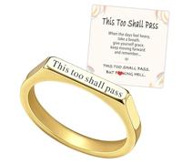 This Too Shall Pass Strip Ring, Stainless Steel Engarved Inspirational Mantra Ring, Stackable Self Worth Motivational Rings Statement Encouragement Jewelry Gift for Women (Gold,9)