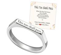 This Too Shall Pass Strip Ring, Stainless Steel Engarved Inspirational Mantra Ring, Stackable Self Worth Motivational Rings Statement Encouragement Jewelry Gift for Women (Silver,7)
