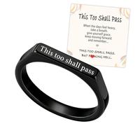 This Too Shall Pass Strip Ring, Stainless Steel Engarved Inspirational Mantra Ring, Stackable Self Worth Motivational Rings Statement Encouragement Jewelry Gift for Women (Black,10)