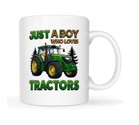 This Tractor Theme Ceramic Mug Gift, Just A Boy Who Loves Tractors Printed Coffee Cup for Boys & Adult Tractor Enthusiasts, Birthday Keepsake Gift 11 Oz